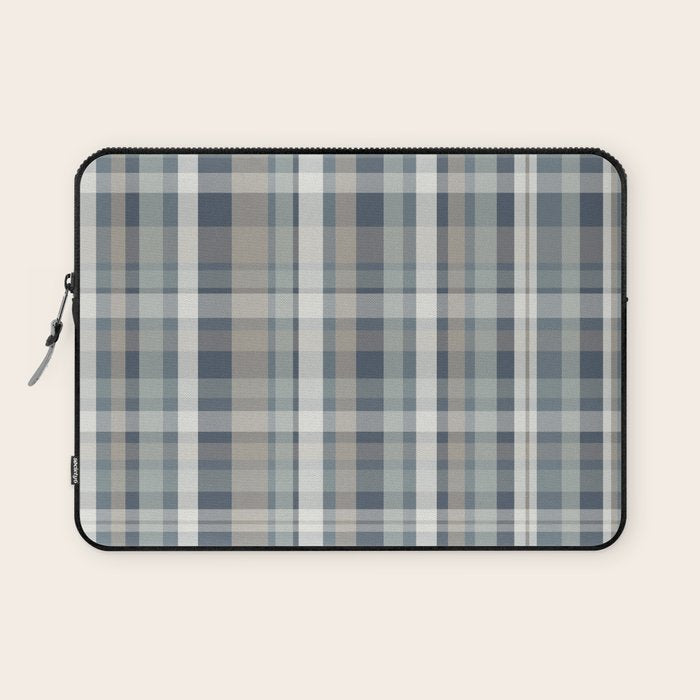 Retro Modern Plaid Pattern in Neutral Blue Gray Taupe Tones Laptop Sleeve Gallery Image 1
