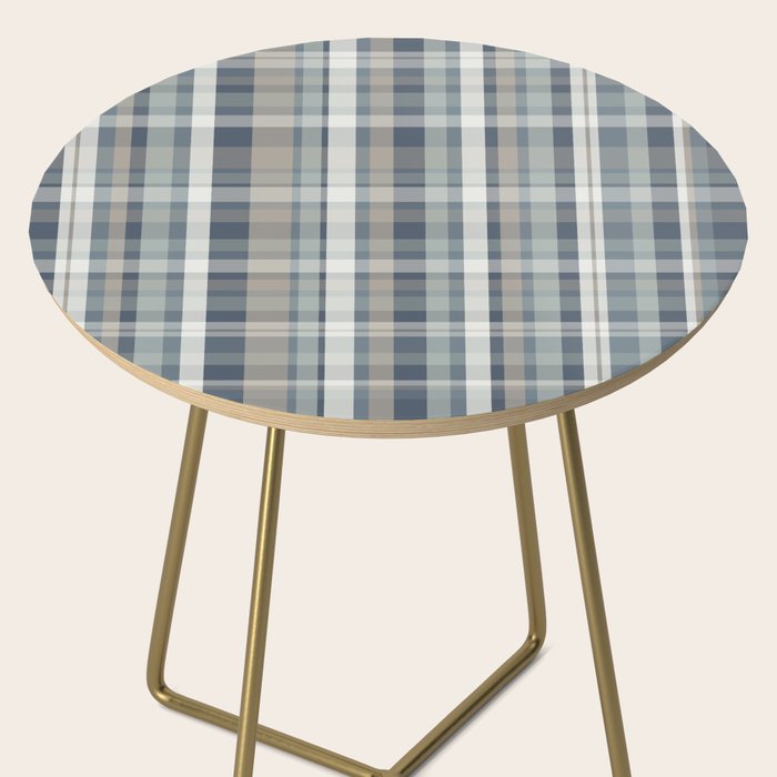 Retro Modern Plaid Pattern in Neutral Blue Gray Taupe Tones Side Table Gallery Image 2
