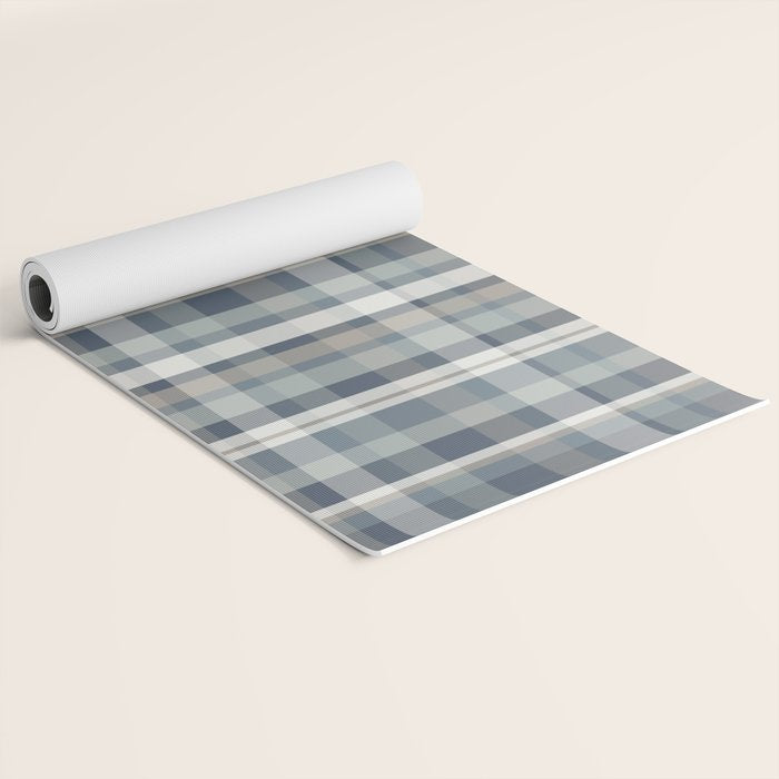 Retro Modern Plaid Pattern in Neutral Blue Gray Taupe Tones Yoga Mat Gallery Image 2