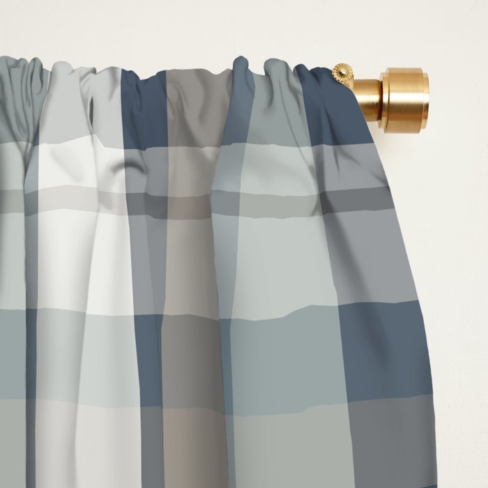 Retro Modern Plaid Pattern in Neutral Blue Gray Taupe Tones Window Curtain Gallery Image 2