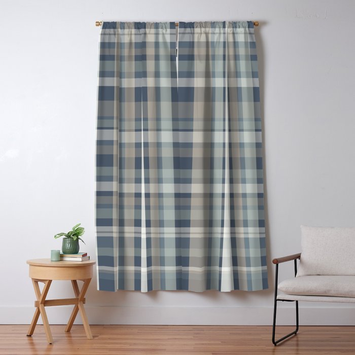 Retro Modern Plaid Pattern in Neutral Blue Gray Taupe Tones Window Curtain Gallery Image 5