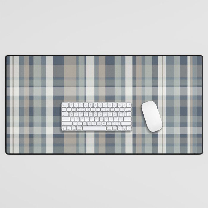 Retro Modern Plaid Pattern in Neutral Blue Gray Taupe Tones Desk Mat Gallery Image 1