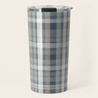 Retro Modern Plaid Pattern in Neutral Blue Gray Taupe Tones Travel Mug Gallery Image 1