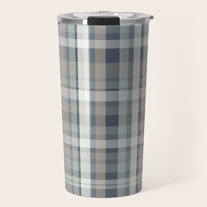 Retro Modern Plaid Pattern in Neutral Blue Gray Taupe Tones Travel Mug Gallery Image 1