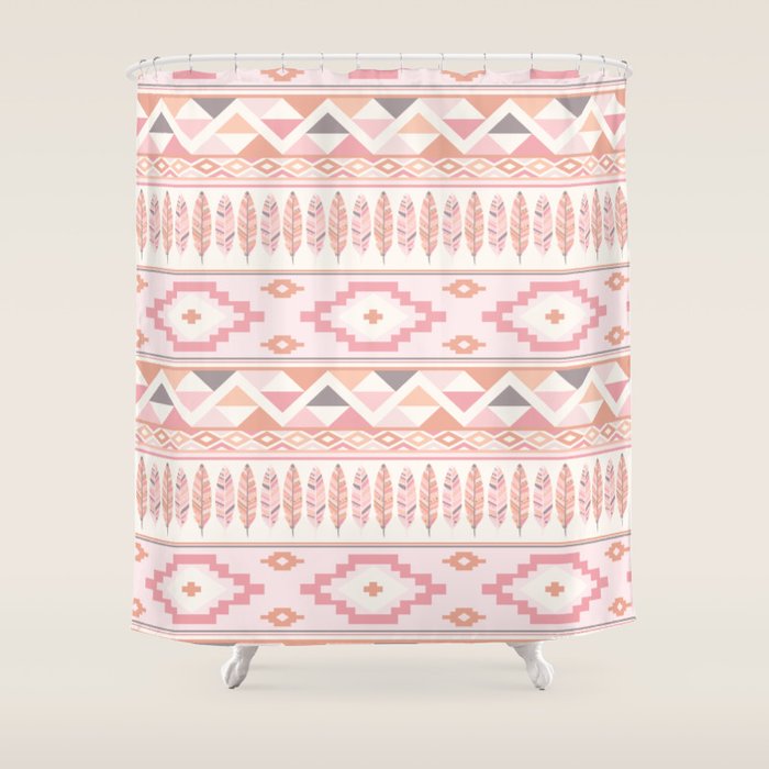 Pink Boho Tribal Aztec Shower Curtain Gallery Image 1