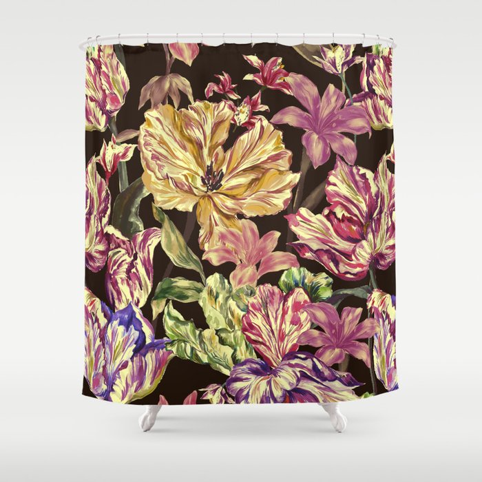 Watercolor Bloom in the Dark Shower Curtain Gallery Image 1
