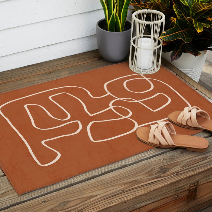 Abstract line art 15 Terracotta Outdoor Rug Gallery Image 2