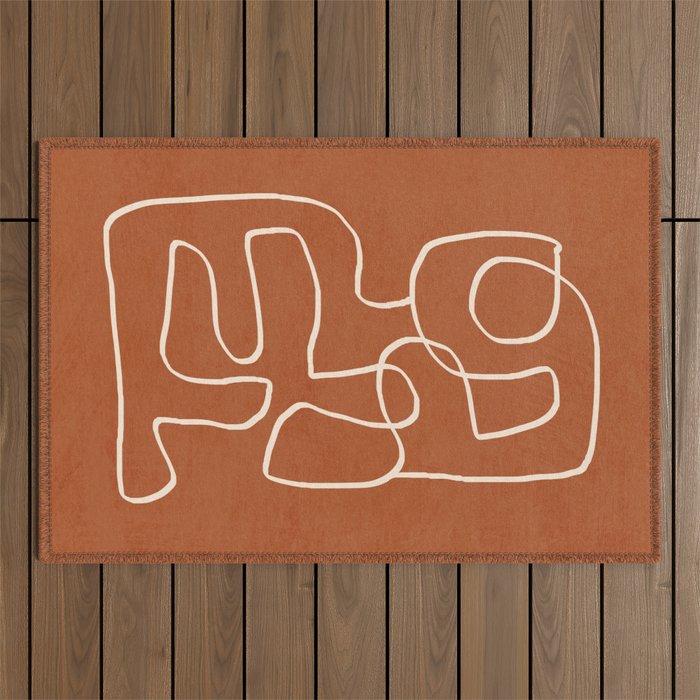 Abstract line art 15 Terracotta Outdoor Rug Gallery Image 1