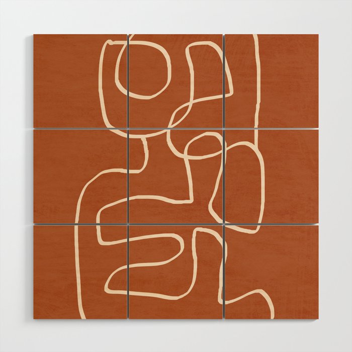Abstract line art 15 Terracotta Wood Wall Art Gallery Image 1