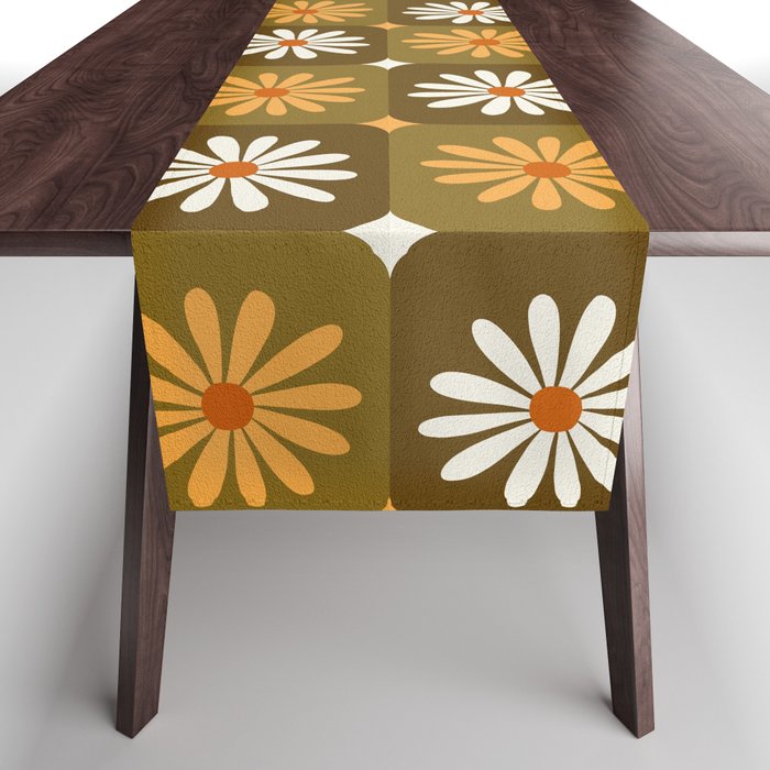 Checkered Daisies - Retro & Olive Table Runner Gallery Image 1