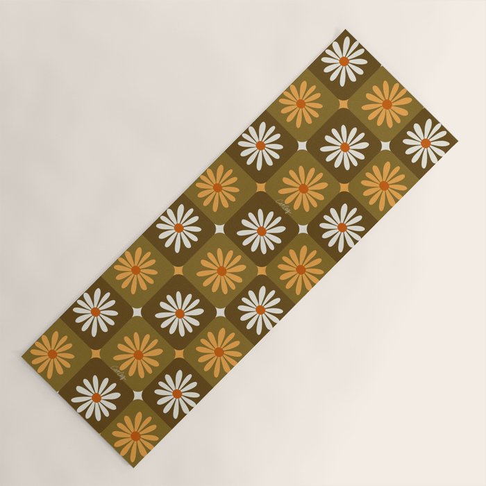 Checkered Daisies - Retro & Olive Yoga Mat Gallery Image 1