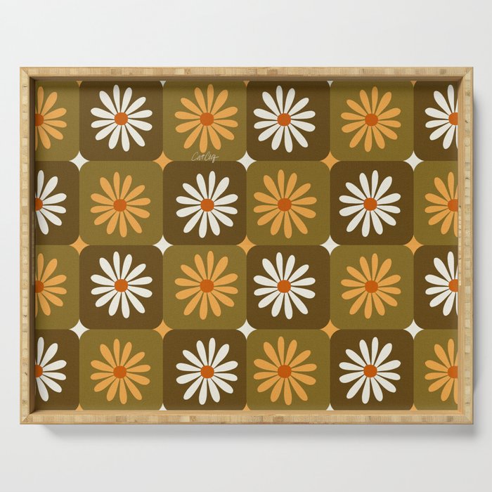 Checkered Daisies - Retro & Olive Serving Tray Gallery Image 1
