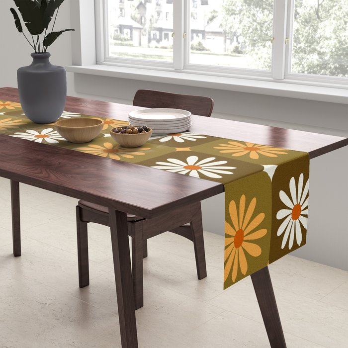 Checkered Daisies - Retro & Olive Table Runner Gallery Image 2