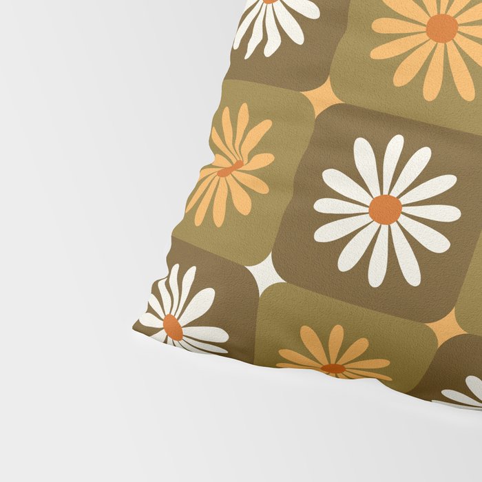 Checkered Daisies - Retro & Olive Pillow Sham Gallery Image 4