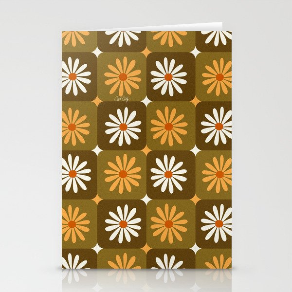 Checkered Daisies - Retro & Olive Stationery Card Gallery Image 2