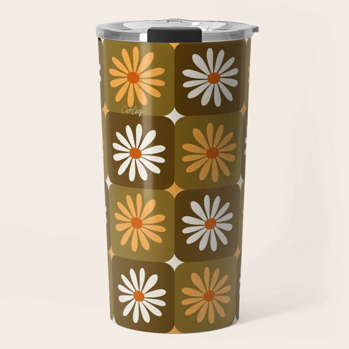 Checkered Daisies - Retro & Olive Travel Mug Gallery Image 1