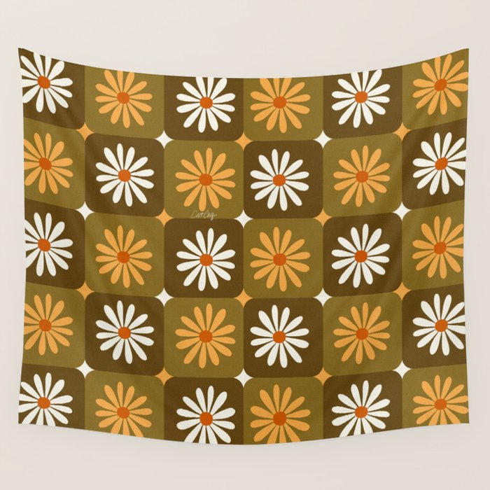 Checkered Daisies - Retro & Olive Wall Tapestry Gallery Image 4
