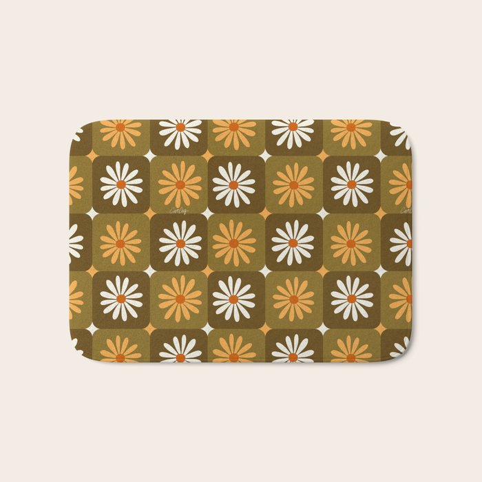 Checkered Daisies - Retro & Olive Bath Mat Gallery Image 1