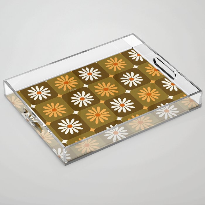 Checkered Daisies - Retro & Olive Acrylic Tray Gallery Image 1