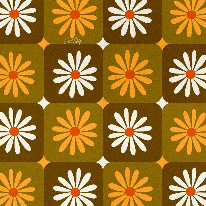 Checkered Daisies - Retro & Olive Coffee Mug Gallery Image 2