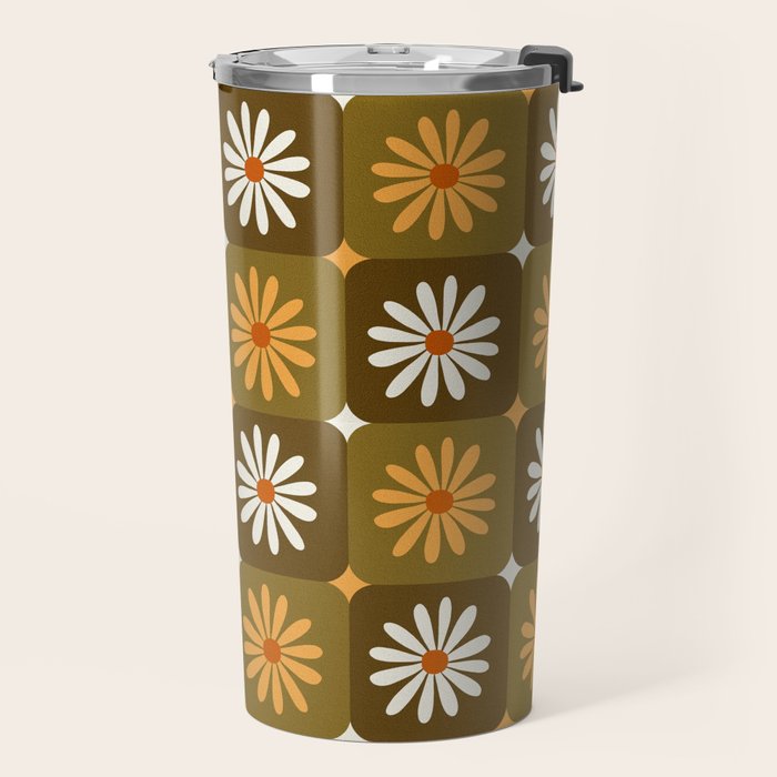 Checkered Daisies - Retro & Olive Travel Mug Gallery Image 2