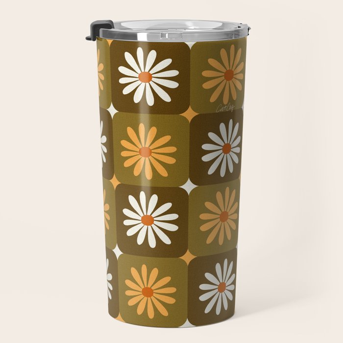 Checkered Daisies - Retro & Olive Travel Mug Gallery Image 3