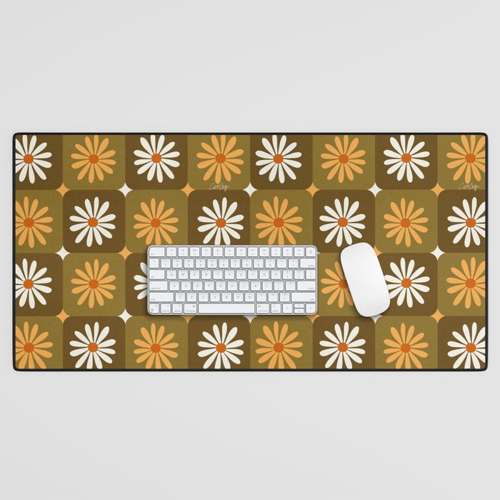 Checkered Daisies - Retro & Olive Desk Mat Gallery Image 1