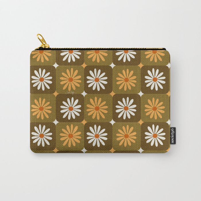 Checkered Daisies - Retro & Olive Carry All Pouch Gallery Image 1