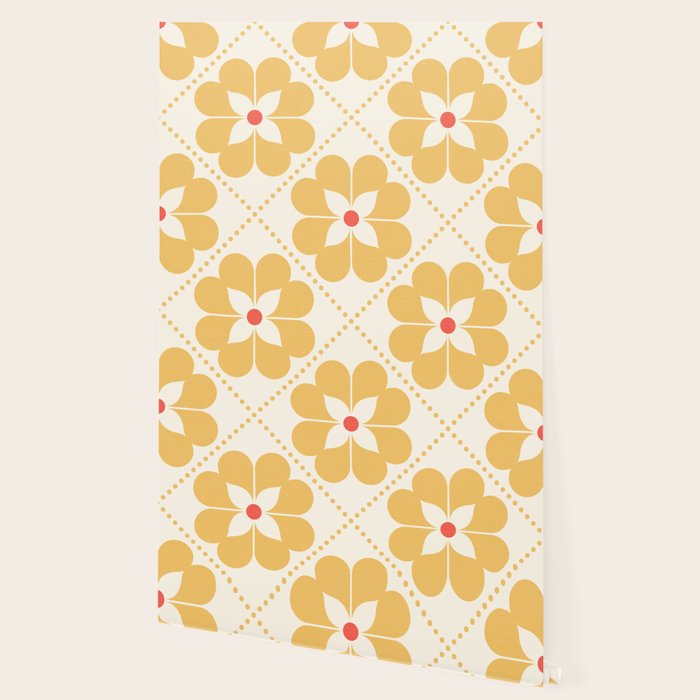 Retro Floral Pattern in Yellow Wallpaper Gallery Image 2