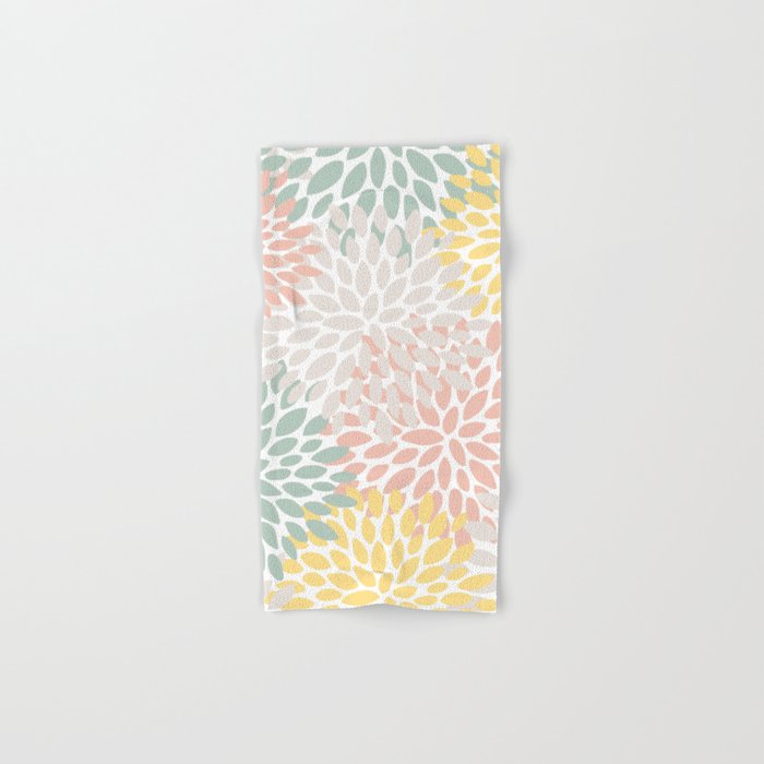 Festive, Abstract, Floral Prints, Coral, Green, Yellow Towels Gallery Image 1