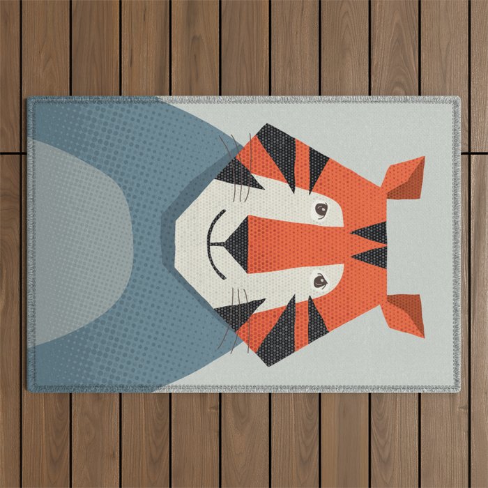 Whimsy Tiger, Animal Portrait Outdoor Rug Gallery Image 1