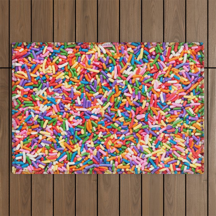 Colorful Rainbow Sprinkles | Sweet Candy Outdoor Rug Gallery Image 1