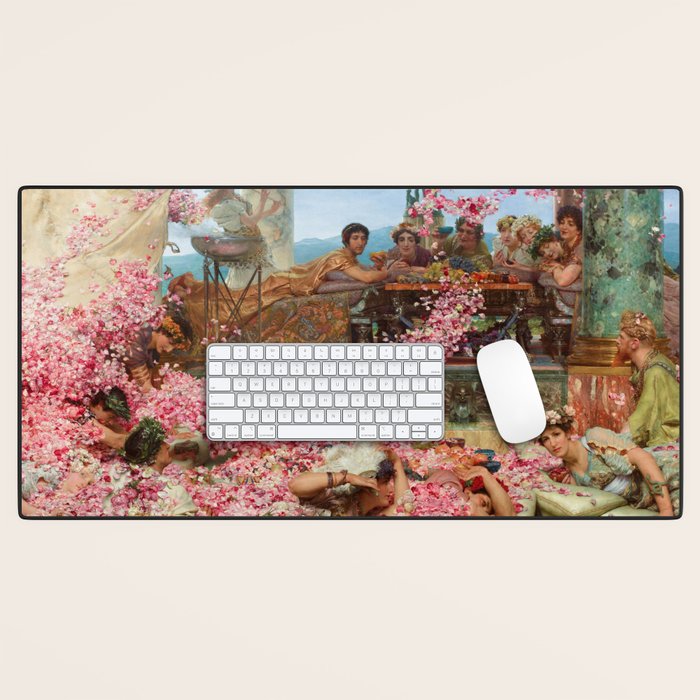 Lawrence Alma-Tadema's The Roses of Heliogabalus,  Roman Elagabalus with rose petals painting Desk Mat Gallery Image 1