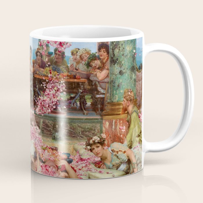Lawrence Alma-Tadema's The Roses of Heliogabalus,  Roman Elagabalus with rose petals painting Coffee Mug Gallery Image 1