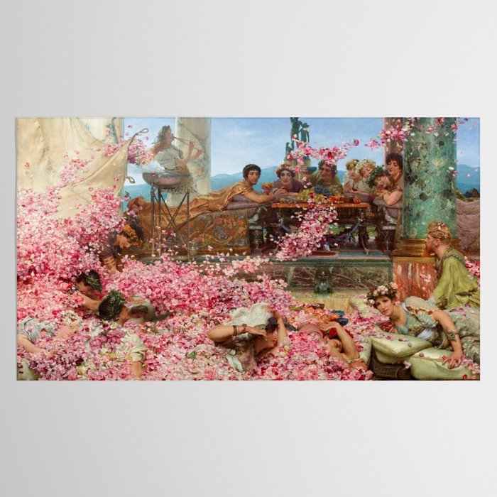 Lawrence Alma-Tadema's The Roses of Heliogabalus,  Roman Elagabalus with rose petals painting Tablecloth Gallery Image 2