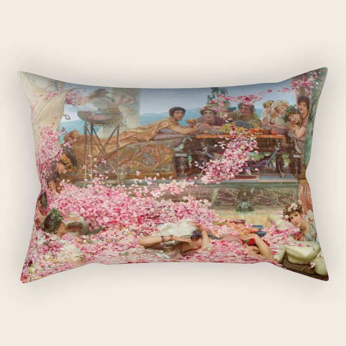 Lawrence Alma-Tadema's The Roses of Heliogabalus,  Roman Elagabalus with rose petals painting Rectangular Pillow Gallery Image 1
