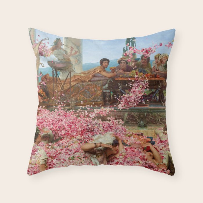 Lawrence Alma-Tadema's The Roses of Heliogabalus,  Roman Elagabalus with rose petals painting Throw Pillow Gallery Image 1