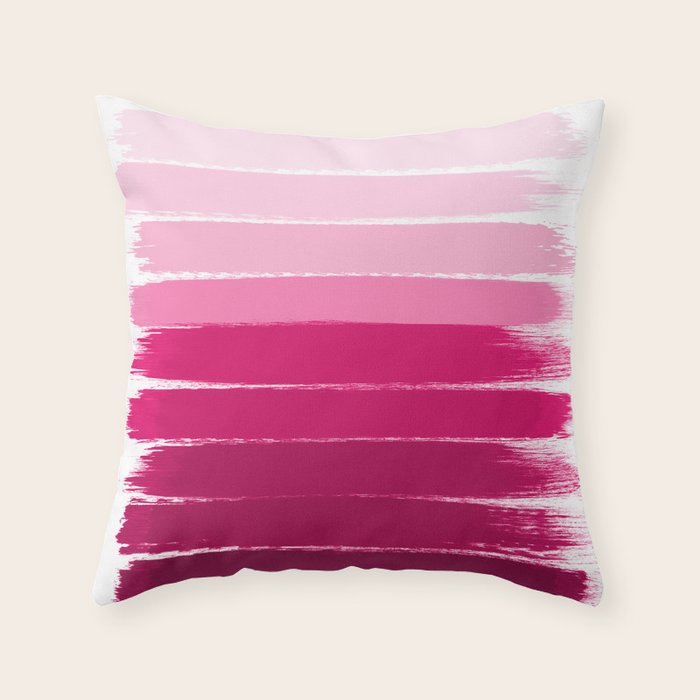 Mola - ombre painting bruskstrokes tonal gradient art pink pastel to hot pink decor Throw Pillow Gallery Image 1