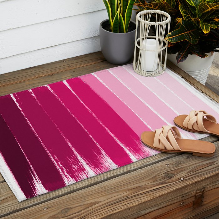 Mola - ombre painting bruskstrokes tonal gradient art pink pastel to hot pink decor Outdoor Rug Gallery Image 2