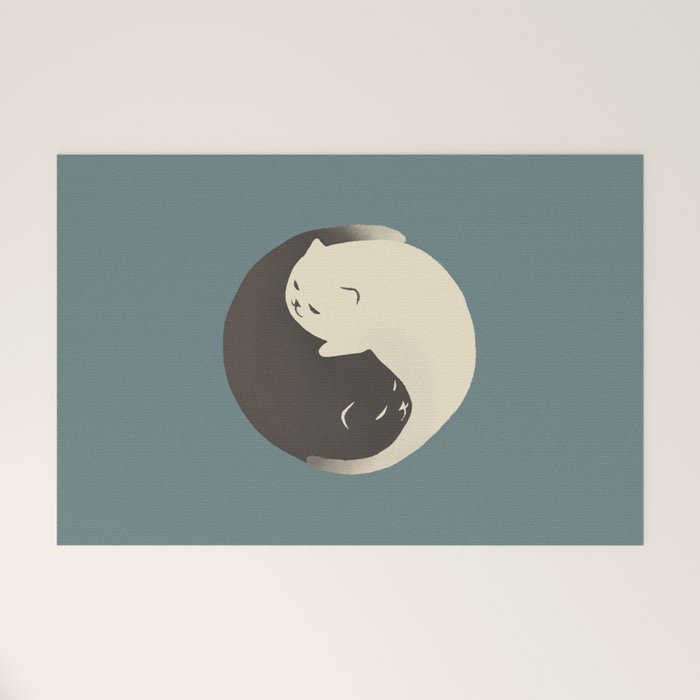 Hidden cat 9 blue yin yang kitty hug Welcome Mat Gallery Image 1