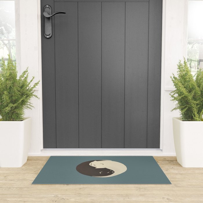 Hidden cat 9 blue yin yang kitty hug Welcome Mat Gallery Image 3