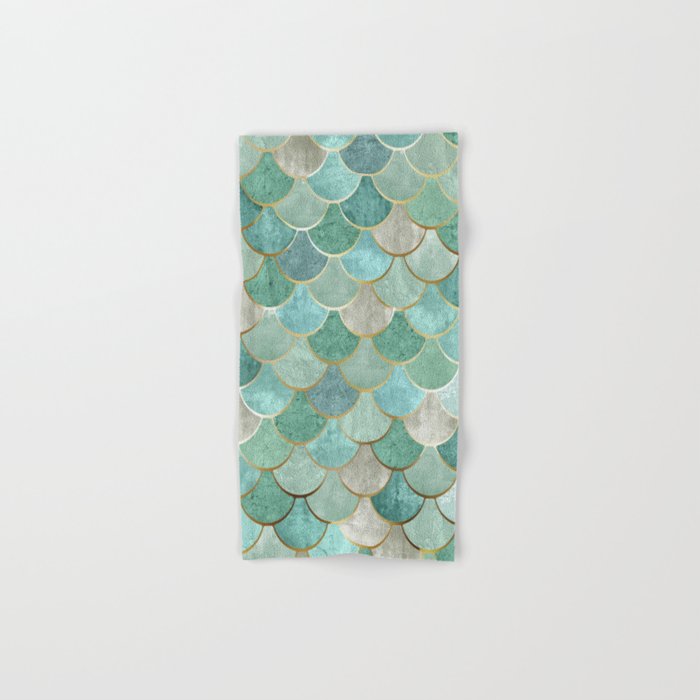 Moroccan Mermaid Fish Scale Pattern, Green and Gold Towels Gallery Image 1