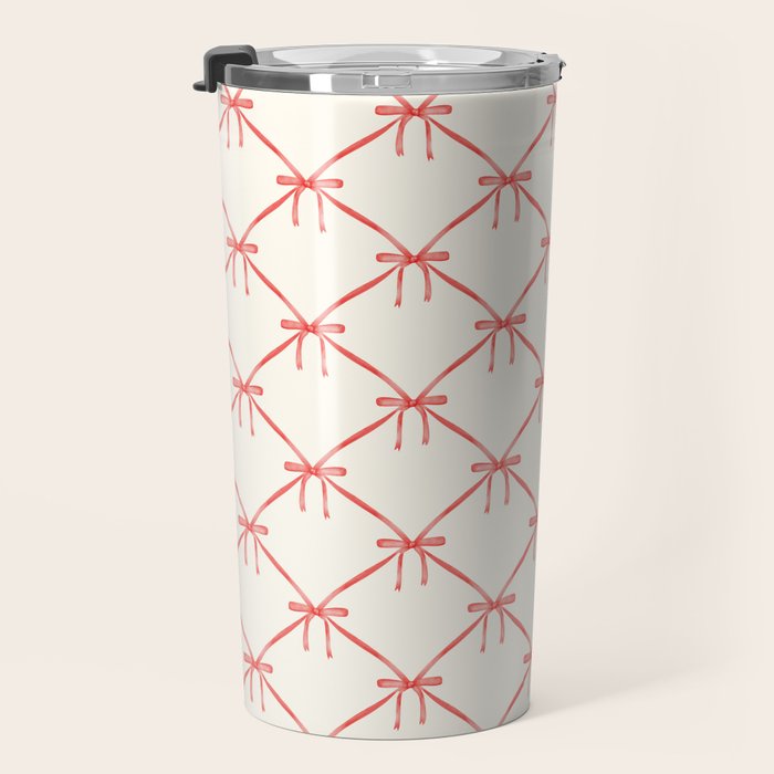 Bows & Ribbons Pattern II Red Travel Mug Gallery Image 3