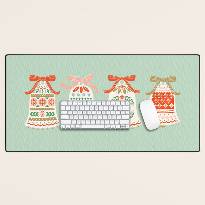 Folk Art Holiday Bells - Light Green Desk Mat Gallery Image 1