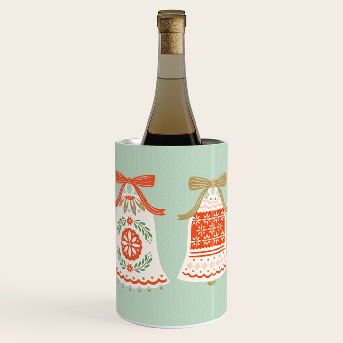 Folk Art Holiday Bells - Light Green Wine Chiller Gallery Image 3