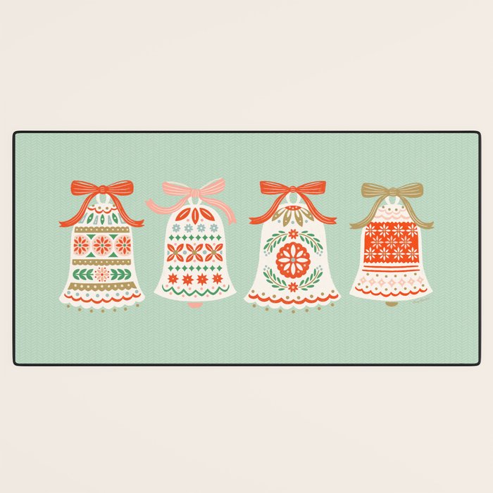 Folk Art Holiday Bells - Light Green Desk Mat Gallery Image 3