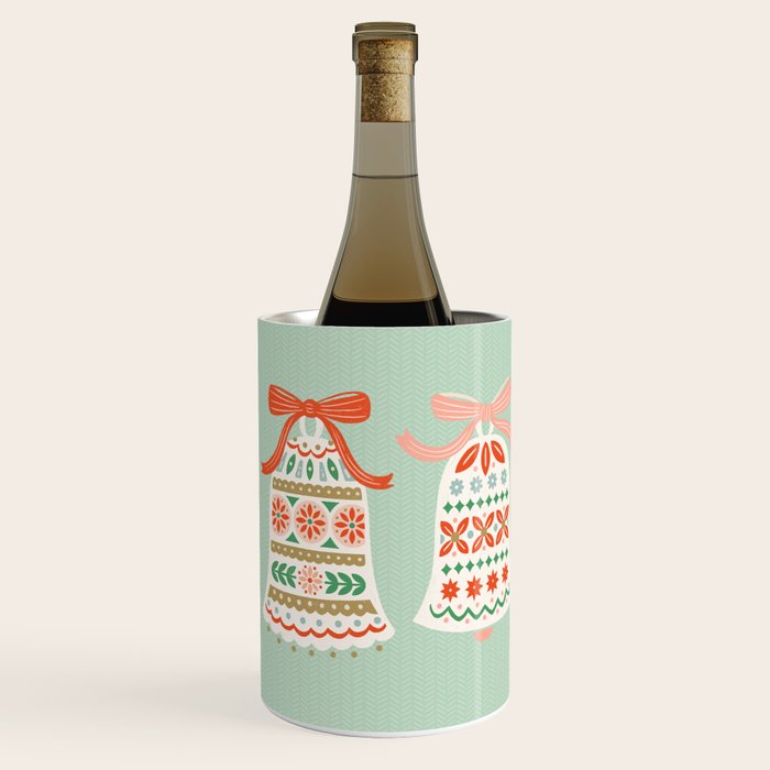 Folk Art Holiday Bells - Light Green Wine Chiller Gallery Image 2