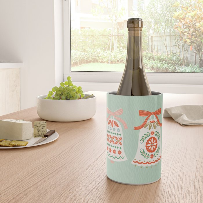 Folk Art Holiday Bells - Light Green Wine Chiller Gallery Image 4