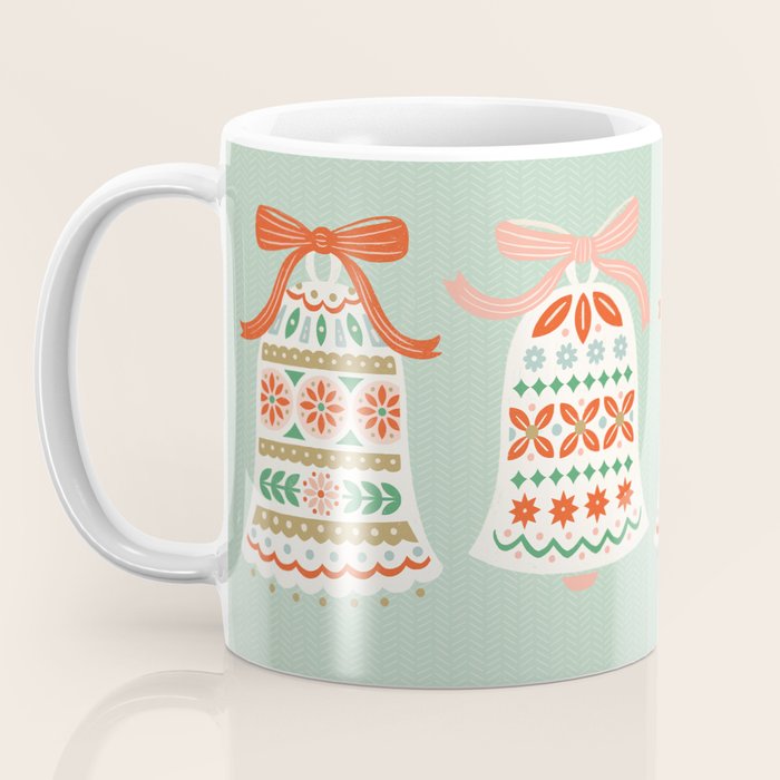 Folk Art Holiday Bells - Light Green Coffee Mug Gallery Image 3