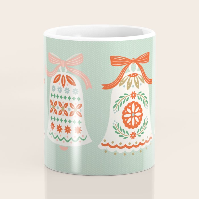 Folk Art Holiday Bells - Light Green Coffee Mug Gallery Image 4
